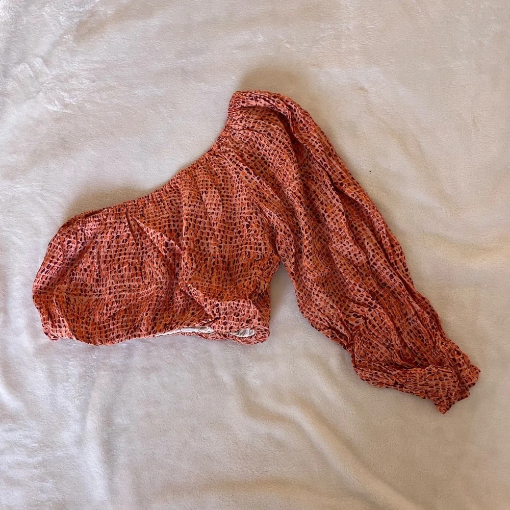 L*Space Nia Textured One-Shoulder Crop Top in Orange - Picture 6 of 11